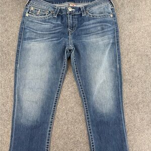 True Religion Blue Denim‎ Jeans Faded Flap Pockets Capri Pants size 32 Women’s
